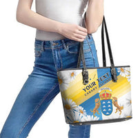 Personalized Islas Canarias Leather Tote Bag Coat Of Arms With Argyranthemum Frutescens