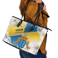 Personalized Islas Canarias Leather Tote Bag Coat Of Arms With Argyranthemum Frutescens