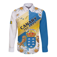 Personalized Islas Canarias Long Sleeve Button Shirt Coat Of Arms With Argyranthemum Frutescens