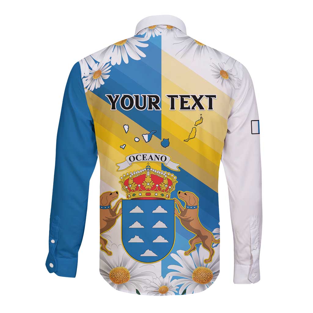 Personalized Islas Canarias Long Sleeve Button Shirt Coat Of Arms With Argyranthemum Frutescens