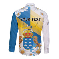 Personalized Islas Canarias Long Sleeve Button Shirt Coat Of Arms With Argyranthemum Frutescens