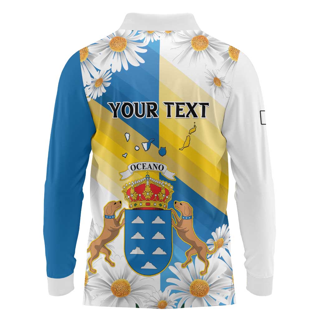 Personalized Islas Canarias Long Sleeve Polo Shirt Coat Of Arms With Argyranthemum Frutescens