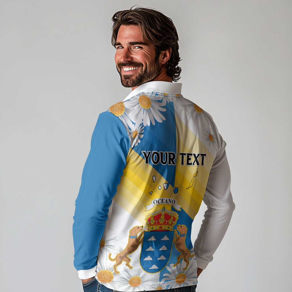 Personalized Islas Canarias Long Sleeve Polo Shirt Coat Of Arms With Argyranthemum Frutescens