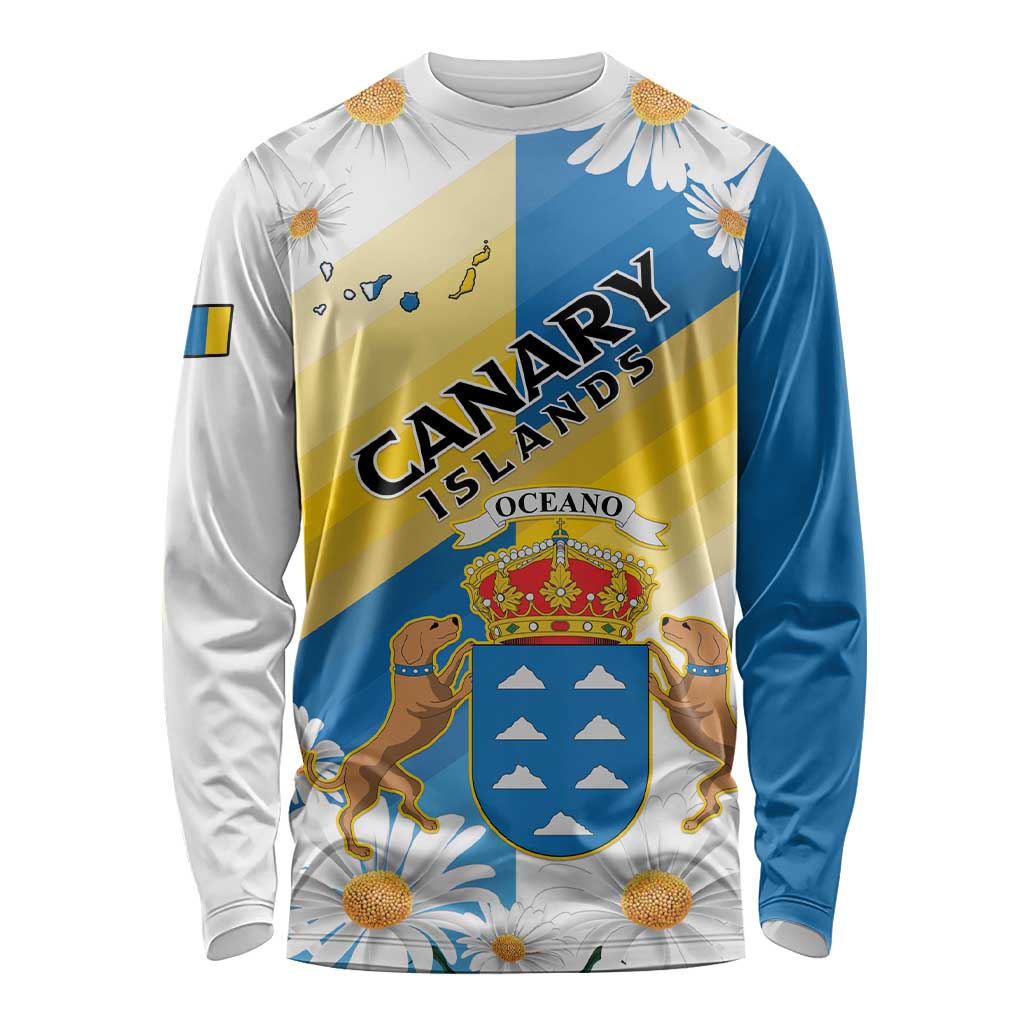 Personalized Islas Canarias Long Sleeve Shirt Coat Of Arms With Argyranthemum Frutescens
