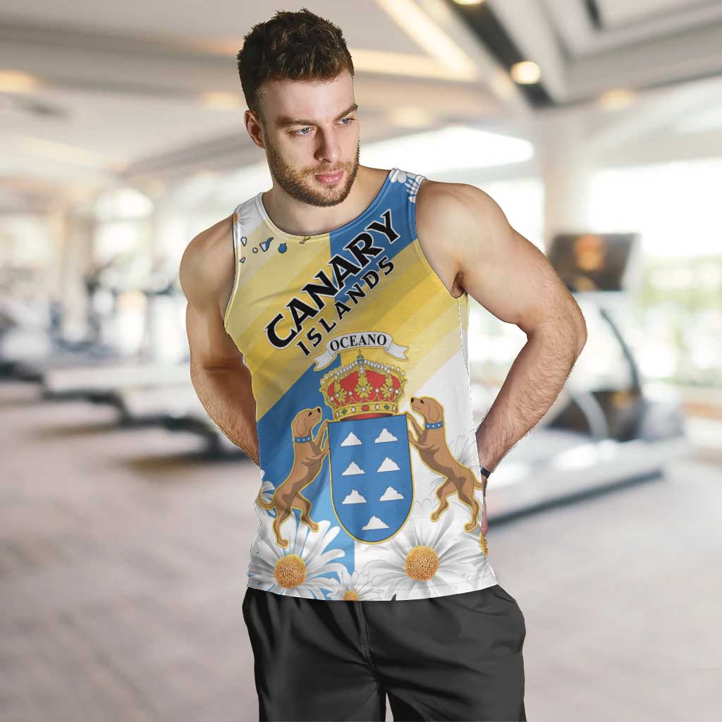 Personalized Islas Canarias Men Tank Top Coat Of Arms With Argyranthemum Frutescens