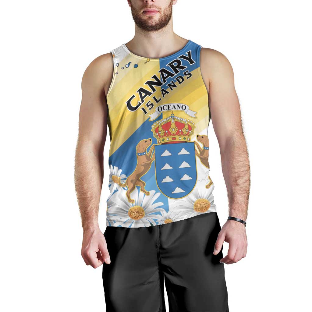 Personalized Islas Canarias Men Tank Top Coat Of Arms With Argyranthemum Frutescens