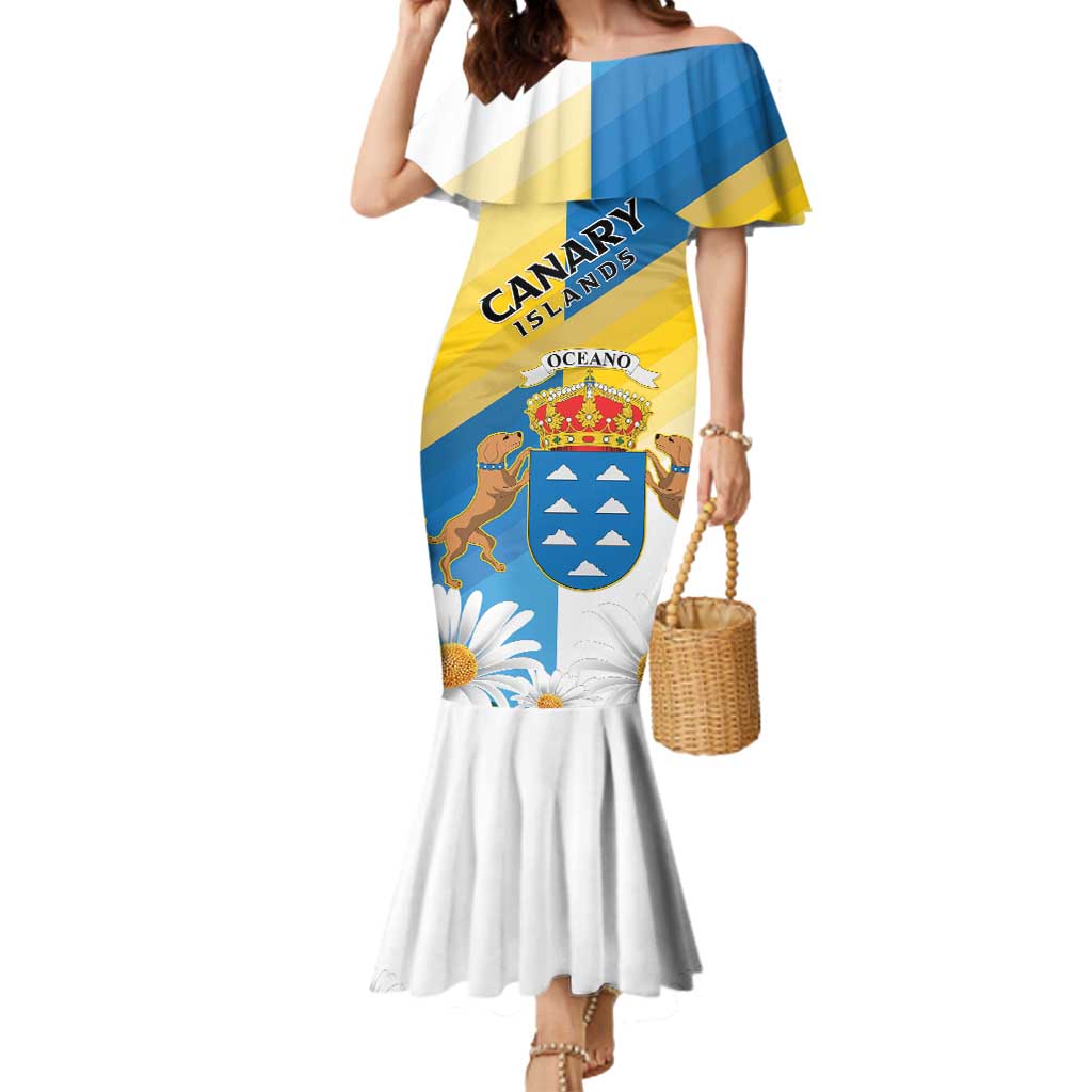 Personalized Islas Canarias Mermaid Dress Coat Of Arms With Argyranthemum Frutescens