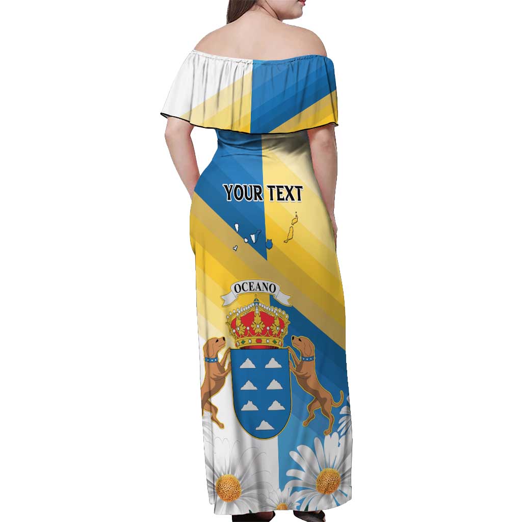 Personalized Islas Canarias Off Shoulder Maxi Dress Coat Of Arms With Argyranthemum Frutescens