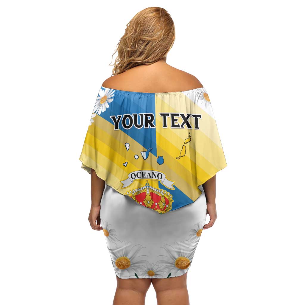 Personalized Islas Canarias Off Shoulder Short Dress Coat Of Arms With Argyranthemum Frutescens