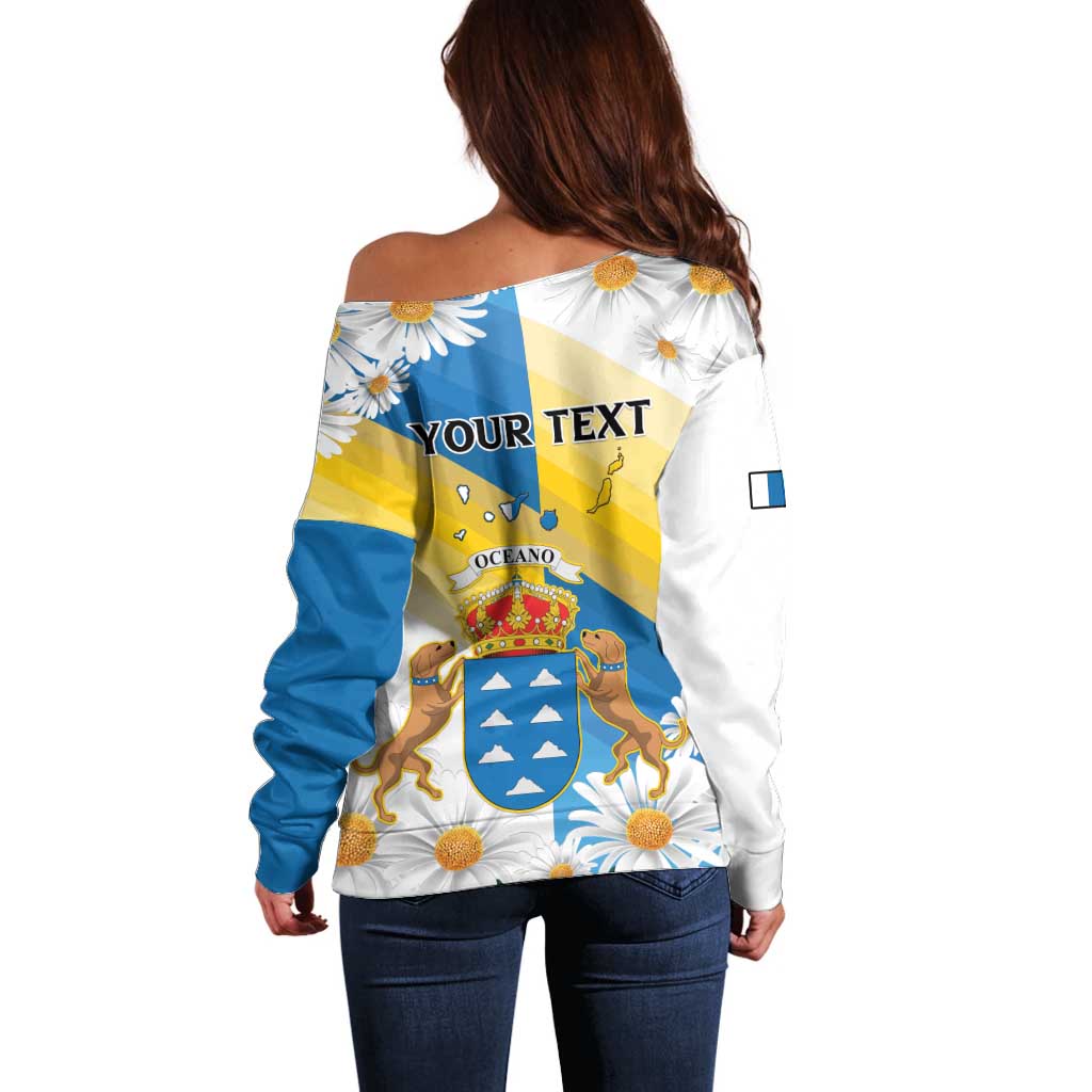 Personalized Islas Canarias Off Shoulder Sweater Coat Of Arms With Argyranthemum Frutescens