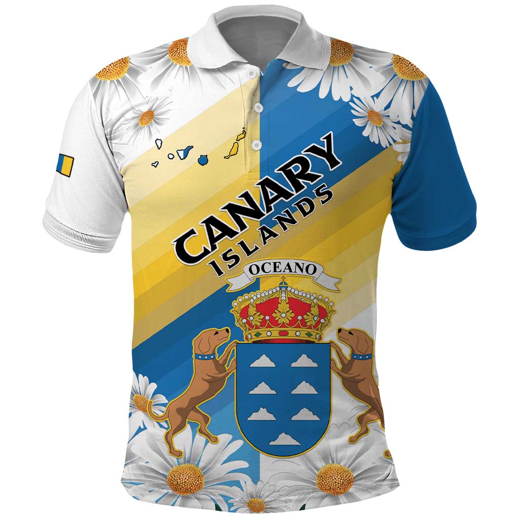 Personalized Islas Canarias Polo Shirt Coat Of Arms With Argyranthemum Frutescens