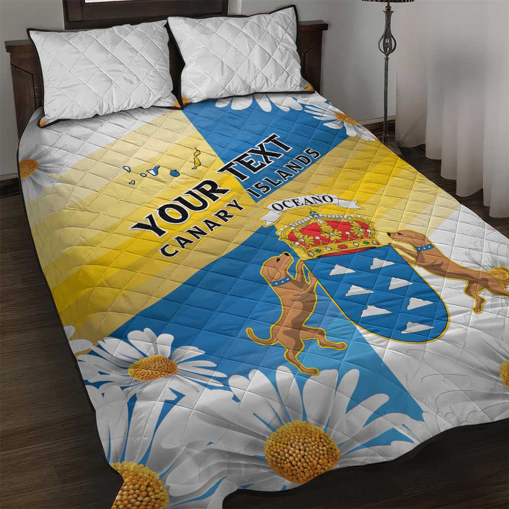 Personalized Islas Canarias Quilt Bed Set Coat Of Arms With Argyranthemum Frutescens