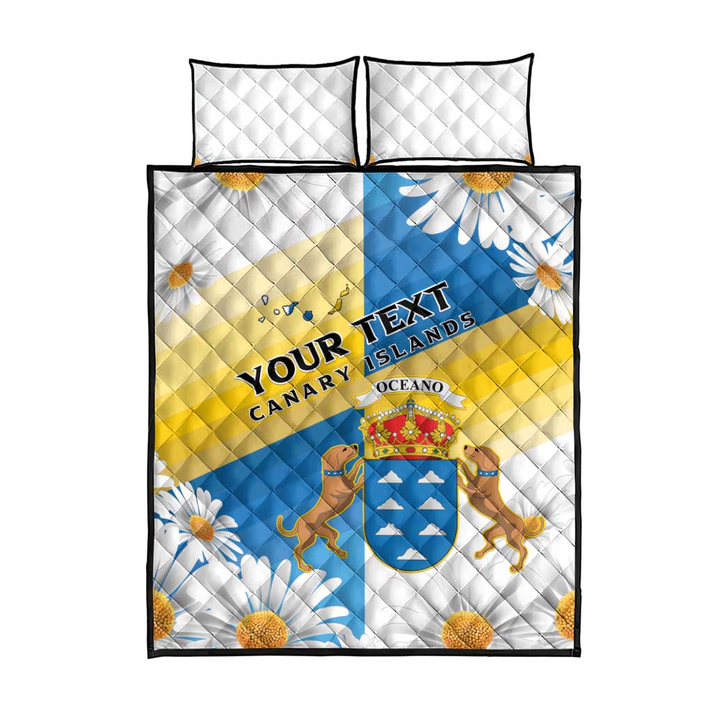 Personalized Islas Canarias Quilt Bed Set Coat Of Arms With Argyranthemum Frutescens