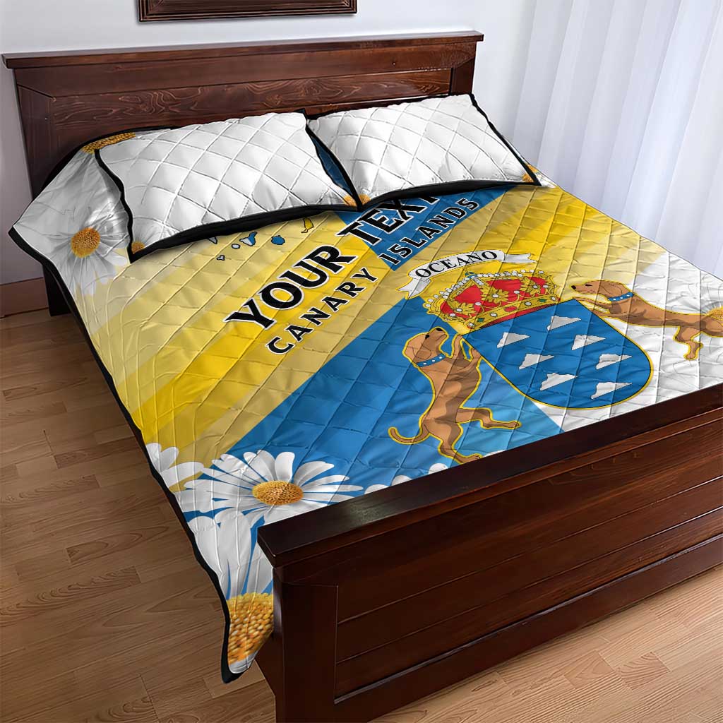 Personalized Islas Canarias Quilt Bed Set Coat Of Arms With Argyranthemum Frutescens