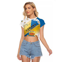 Personalized Islas Canarias Raglan Cropped T Shirt Coat Of Arms With Argyranthemum Frutescens