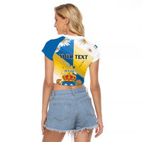 Personalized Islas Canarias Raglan Cropped T Shirt Coat Of Arms With Argyranthemum Frutescens