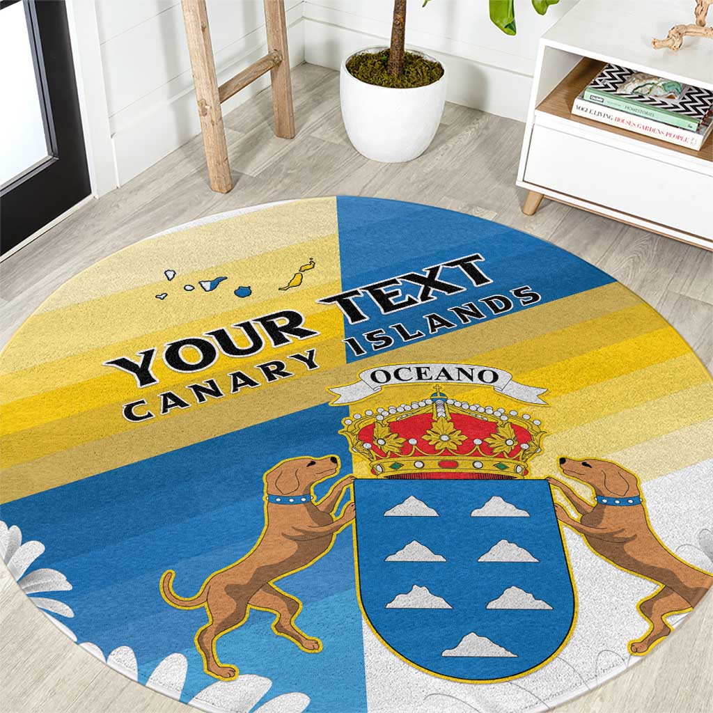 Personalized Islas Canarias Round Carpet Coat Of Arms With Argyranthemum Frutescens