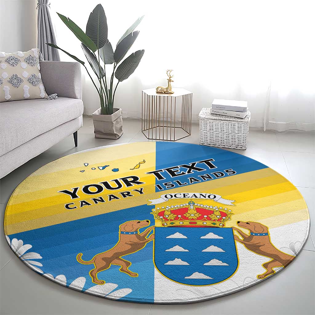 Personalized Islas Canarias Round Carpet Coat Of Arms With Argyranthemum Frutescens