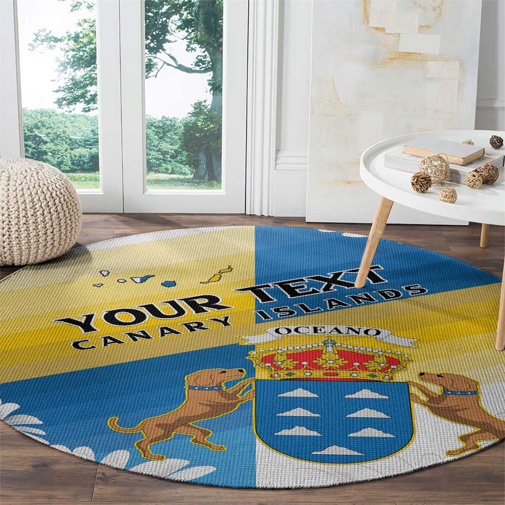 Personalized Islas Canarias Round Carpet Coat Of Arms With Argyranthemum Frutescens