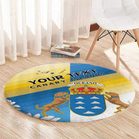 Personalized Islas Canarias Round Carpet Coat Of Arms With Argyranthemum Frutescens
