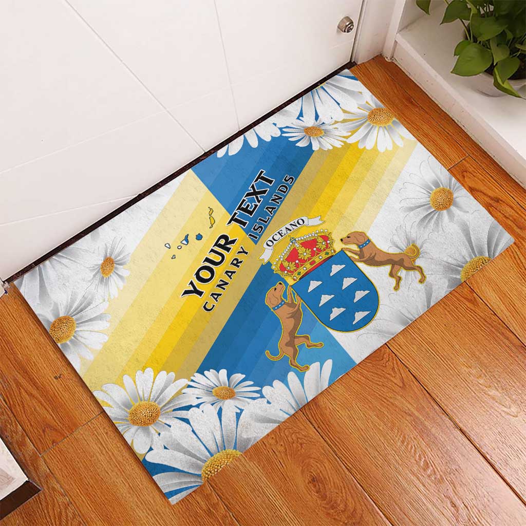 Personalized Islas Canarias Rubber Doormat Coat Of Arms With Argyranthemum Frutescens