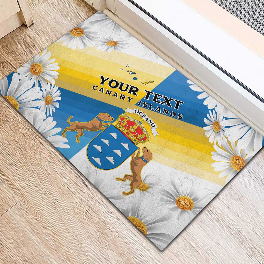 Personalized Islas Canarias Rubber Doormat Coat Of Arms With Argyranthemum Frutescens