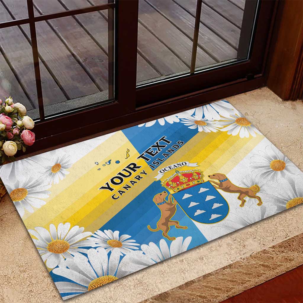 Personalized Islas Canarias Rubber Doormat Coat Of Arms With Argyranthemum Frutescens