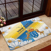 Personalized Islas Canarias Rubber Doormat Coat Of Arms With Argyranthemum Frutescens