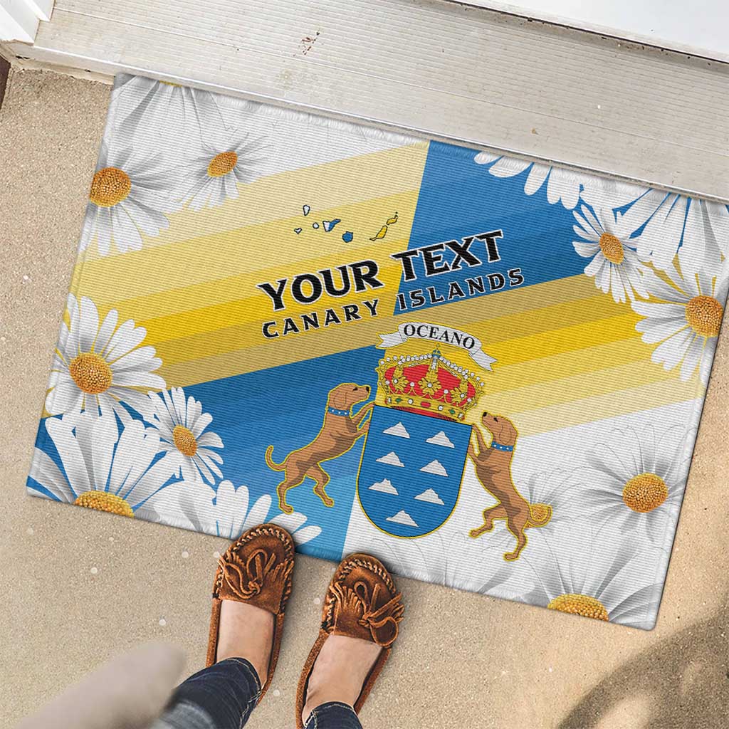 Personalized Islas Canarias Rubber Doormat Coat Of Arms With Argyranthemum Frutescens