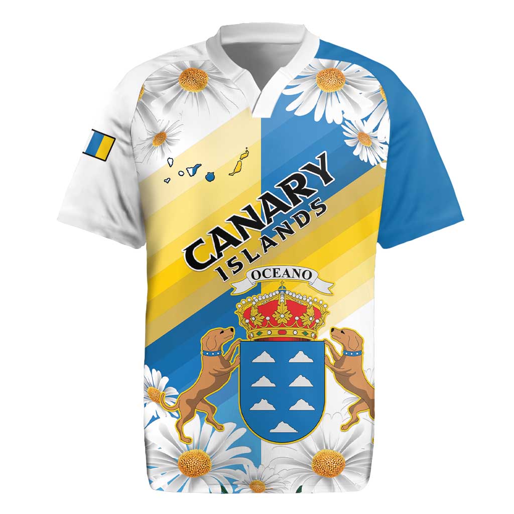 Personalized Islas Canarias Rugby Jersey Coat Of Arms With Argyranthemum Frutescens