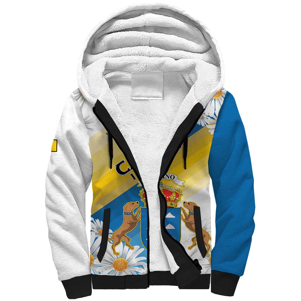Personalized Islas Canarias Sherpa Hoodie Coat Of Arms With Argyranthemum Frutescens