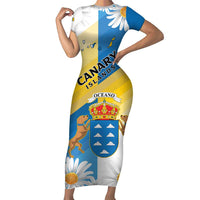 Personalized Islas Canarias Short Sleeve Bodycon Dress Coat Of Arms With Argyranthemum Frutescens