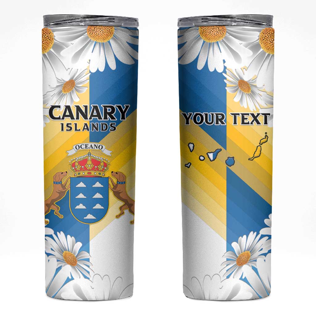 Personalized Islas Canarias Skinny Tumbler Coat Of Arms With Argyranthemum Frutescens
