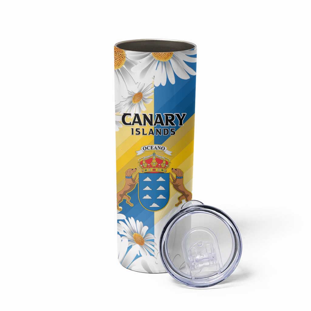 Personalized Islas Canarias Skinny Tumbler Coat Of Arms With Argyranthemum Frutescens