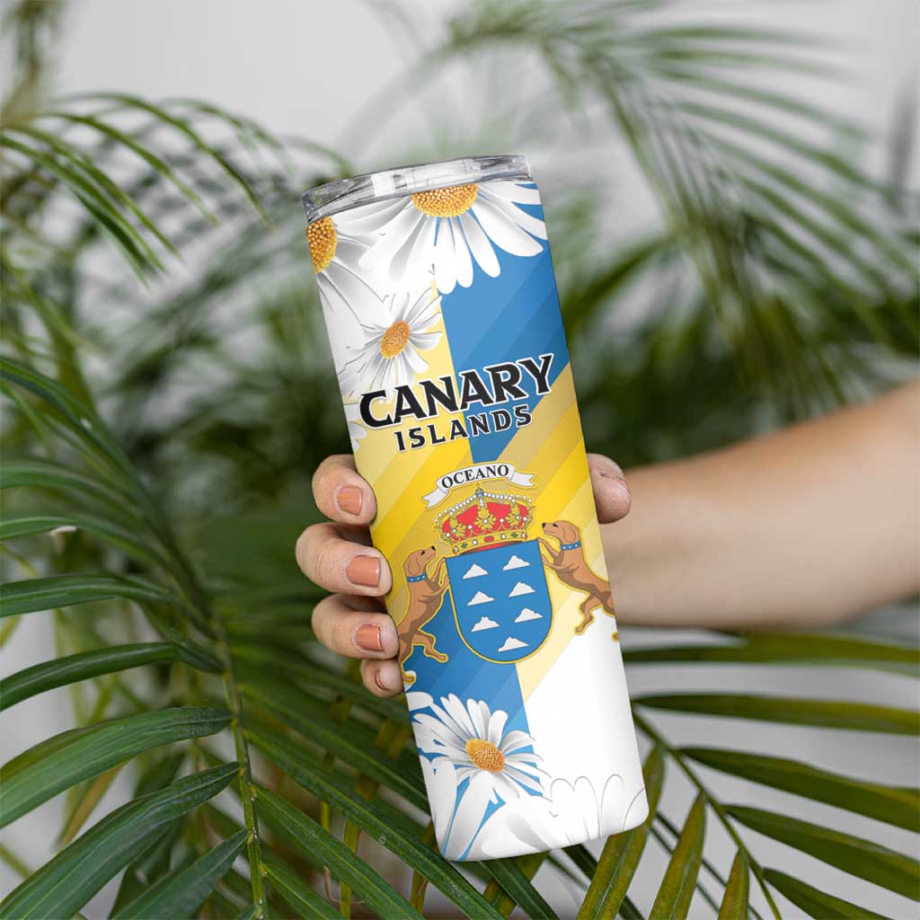 Personalized Islas Canarias Skinny Tumbler Coat Of Arms With Argyranthemum Frutescens