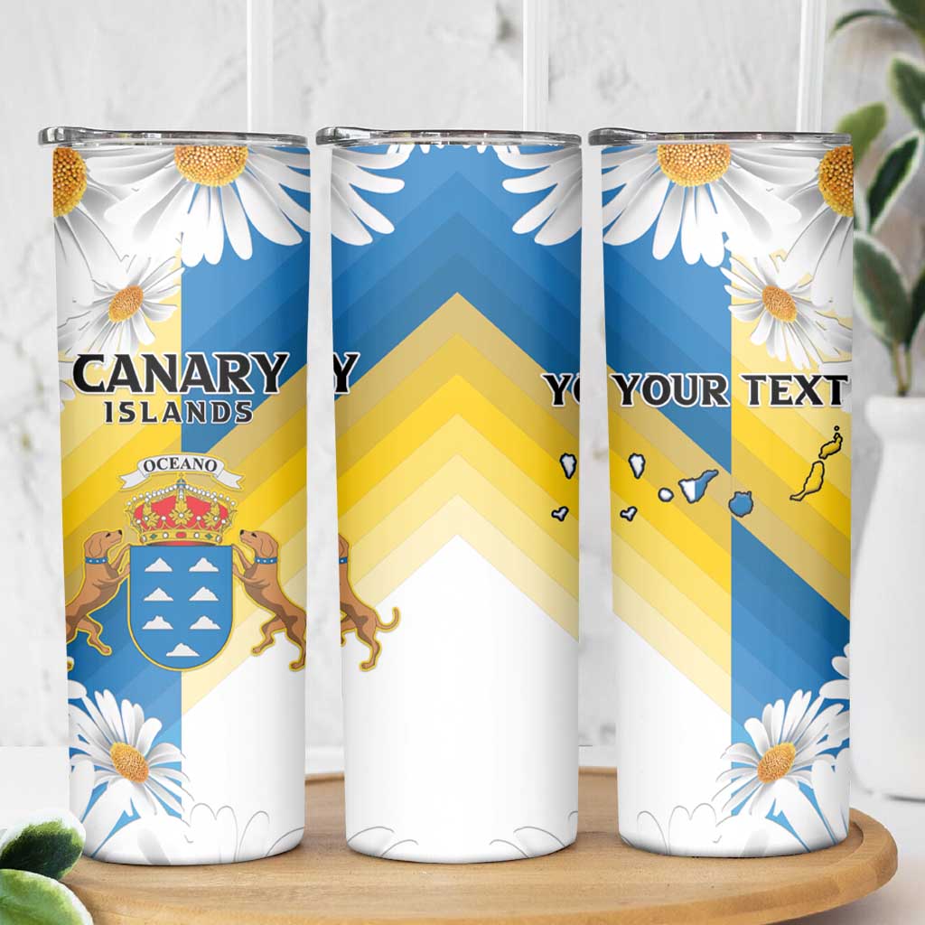 Personalized Islas Canarias Skinny Tumbler Coat Of Arms With Argyranthemum Frutescens