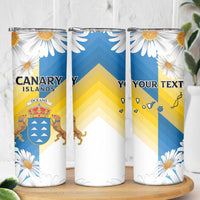 Personalized Islas Canarias Skinny Tumbler Coat Of Arms With Argyranthemum Frutescens