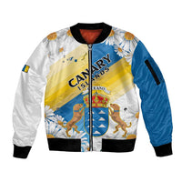 Personalized Islas Canarias Sleeve Zip Bomber Jacket Coat Of Arms With Argyranthemum Frutescens