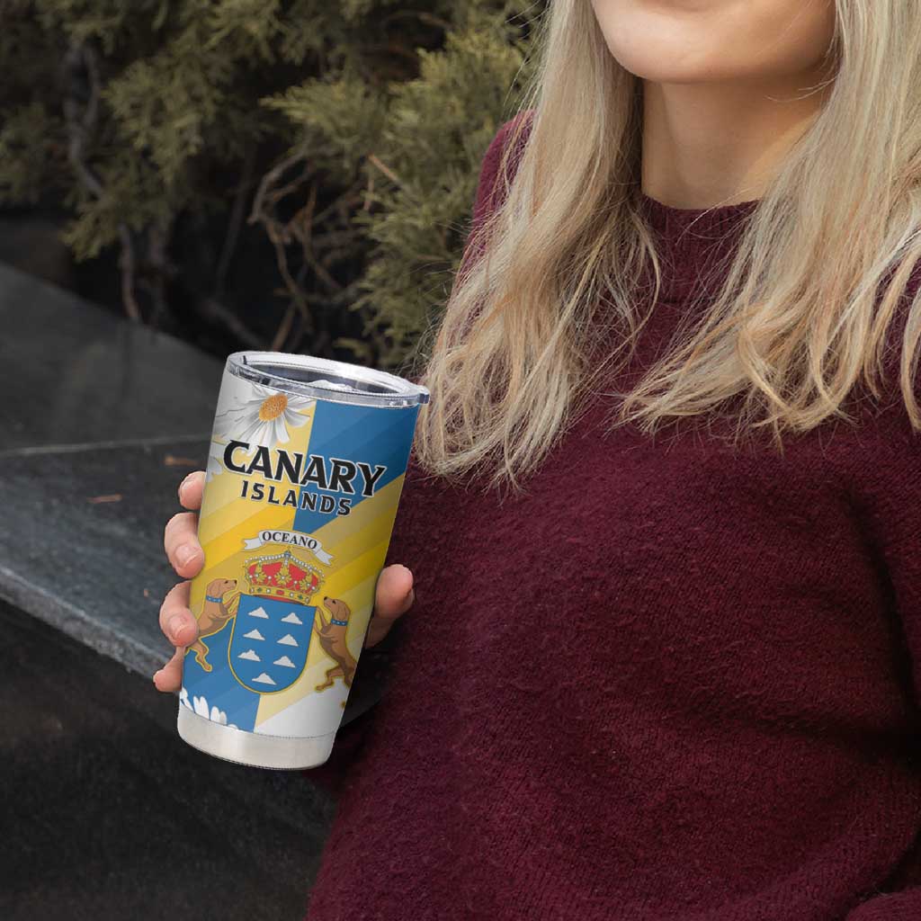 Personalized Islas Canarias Tumbler Cup Coat Of Arms With Argyranthemum Frutescens