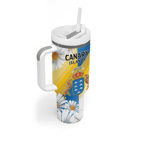 Personalized Islas Canarias Tumbler With Handle Coat Of Arms With Argyranthemum Frutescens