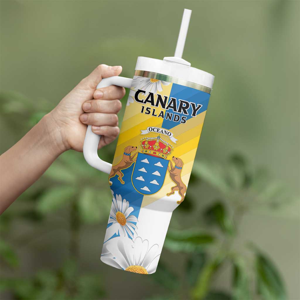 Personalized Islas Canarias Tumbler With Handle Coat Of Arms With Argyranthemum Frutescens