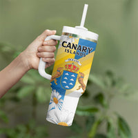 Personalized Islas Canarias Tumbler With Handle Coat Of Arms With Argyranthemum Frutescens