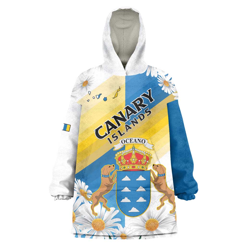 Personalized Islas Canarias Wearable Blanket Hoodie Coat Of Arms With Argyranthemum Frutescens