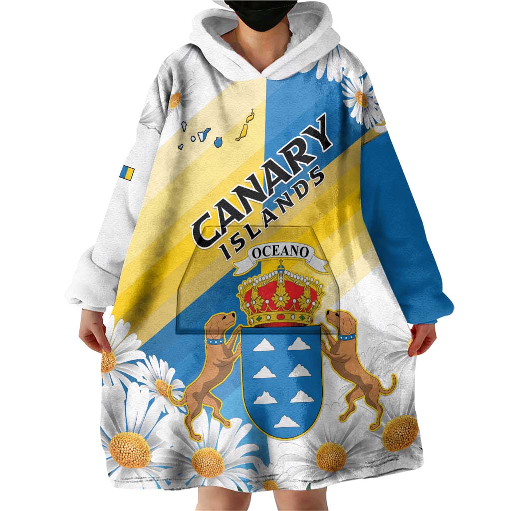 Personalized Islas Canarias Wearable Blanket Hoodie Coat Of Arms With Argyranthemum Frutescens
