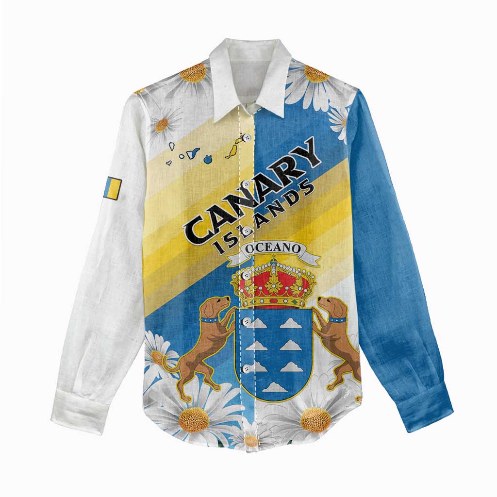 Personalized Islas Canarias Women Casual Shirt Coat Of Arms With Argyranthemum Frutescens