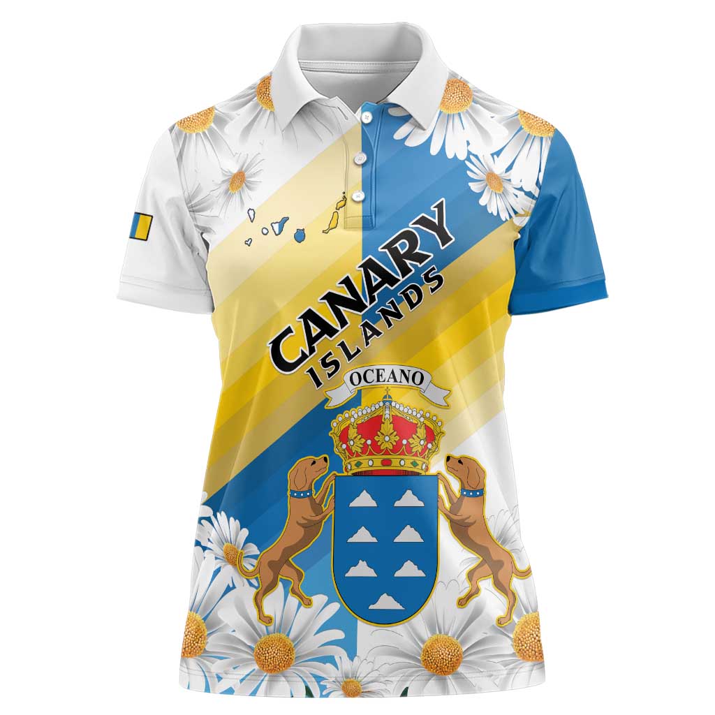 Personalized Islas Canarias Women Polo Shirt Coat Of Arms With Argyranthemum Frutescens