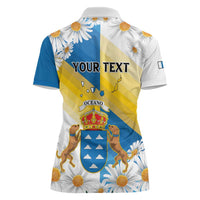 Personalized Islas Canarias Women Polo Shirt Coat Of Arms With Argyranthemum Frutescens
