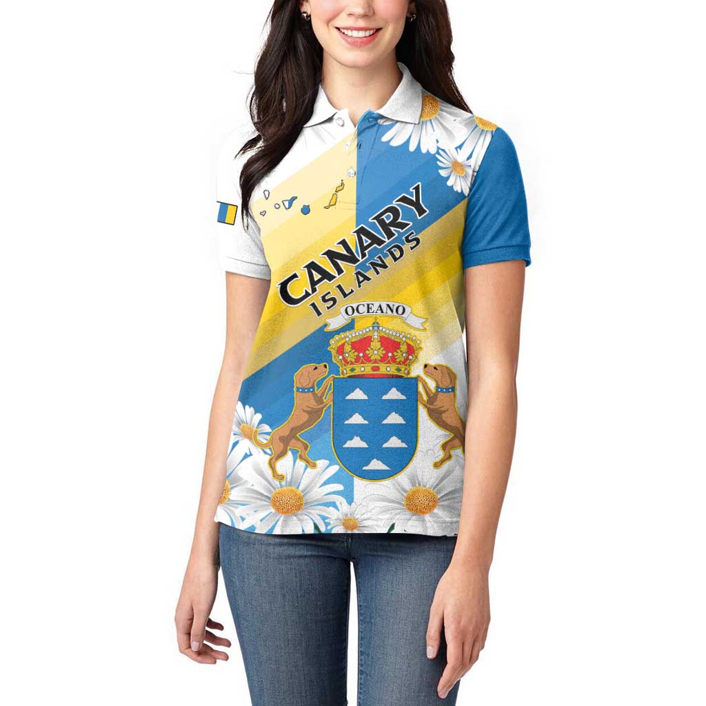 Personalized Islas Canarias Women Polo Shirt Coat Of Arms With Argyranthemum Frutescens