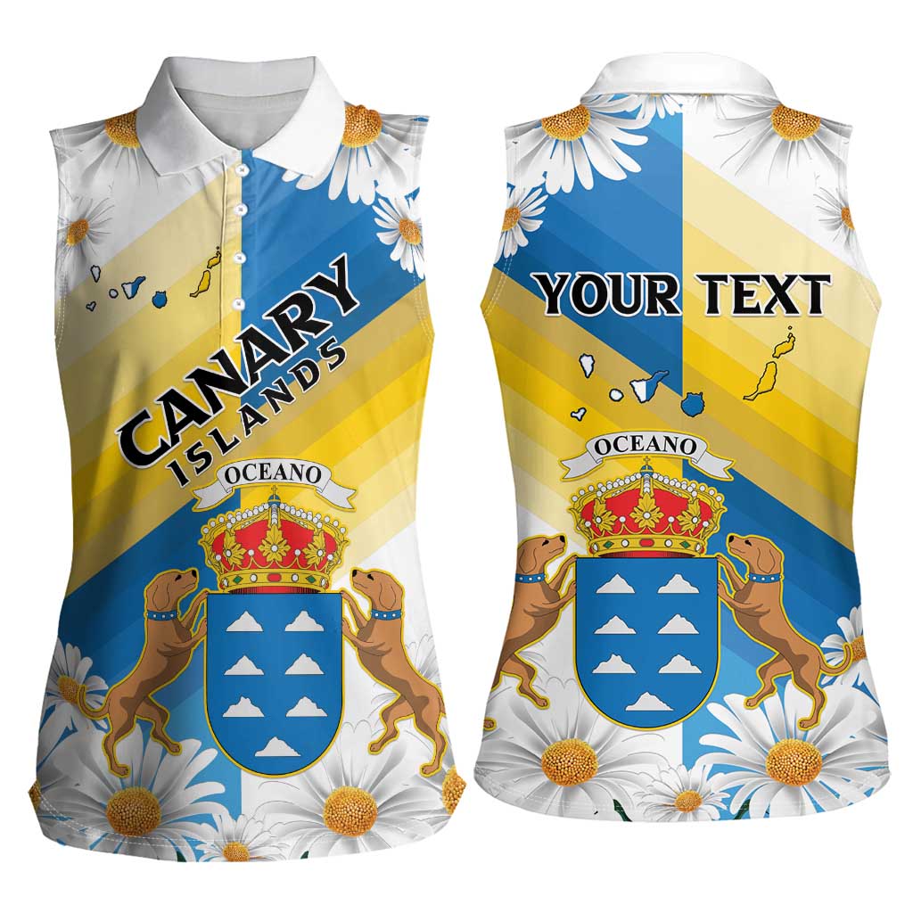 Personalized Islas Canarias Women Sleeveless Polo Shirt Coat Of Arms With Argyranthemum Frutescens