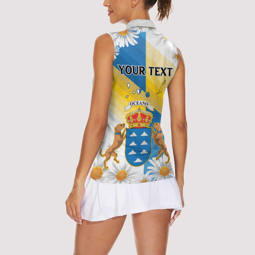 Personalized Islas Canarias Women Sleeveless Polo Shirt Coat Of Arms With Argyranthemum Frutescens